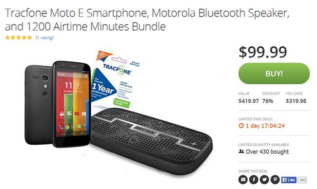 Fotografía - [Offre Alerte] Obtenez une première-Gen Moto E De Trackfone, 1200 Minutes de temps d'antenne, A Bluetooth Speaker SOL, et un chargeur voiture pour 95 $